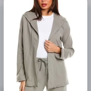 JAMES PERSE NEW French Terry Open Draped Cardigan Cotton Hooded 2 Concrete